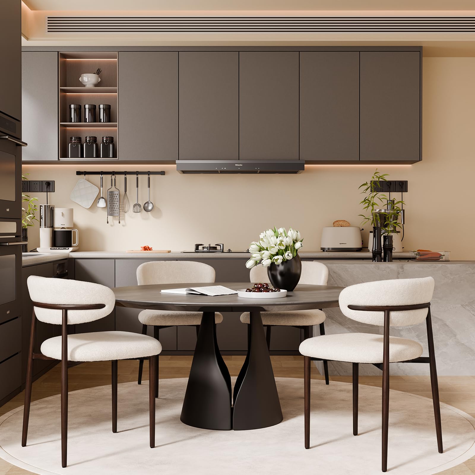 POLE SPACE Morden Dining Chairs Set of 4, Upholstered Fabric Kitchen Side Chairs with Dark Walnut Metal Legs, Indoor Dining Room Chairs for Patio,