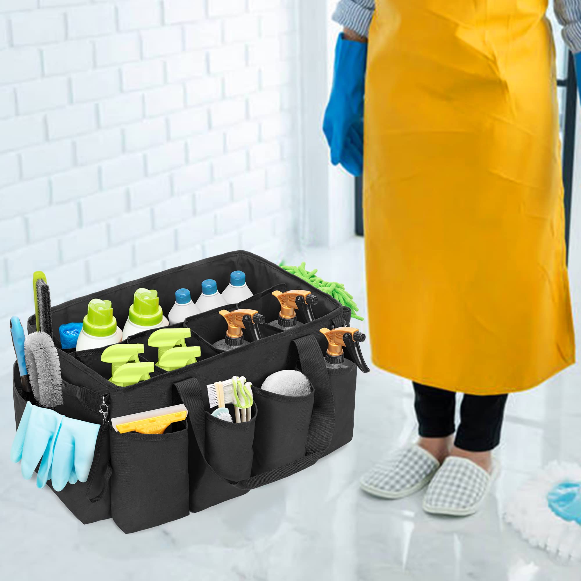 HODRANT Organizador de Caddy de Limpieza Extragrande con Almohadilla Resistente y Asas, Bolsa de Limpieza para Productos de Limpieza, Solo Bolsa (Negro)