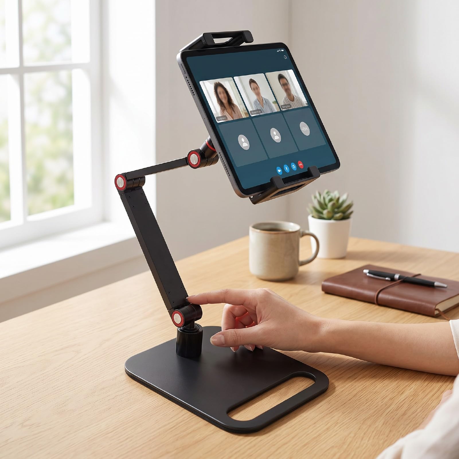 Fockety Supporto portatile per monitor con braccio regolabile (Clip per | Lega di alluminio, rotazione a 360°, supporto regolabile per tablet, compatibile con schermi fino a 17,3 pollici, antiscivolo