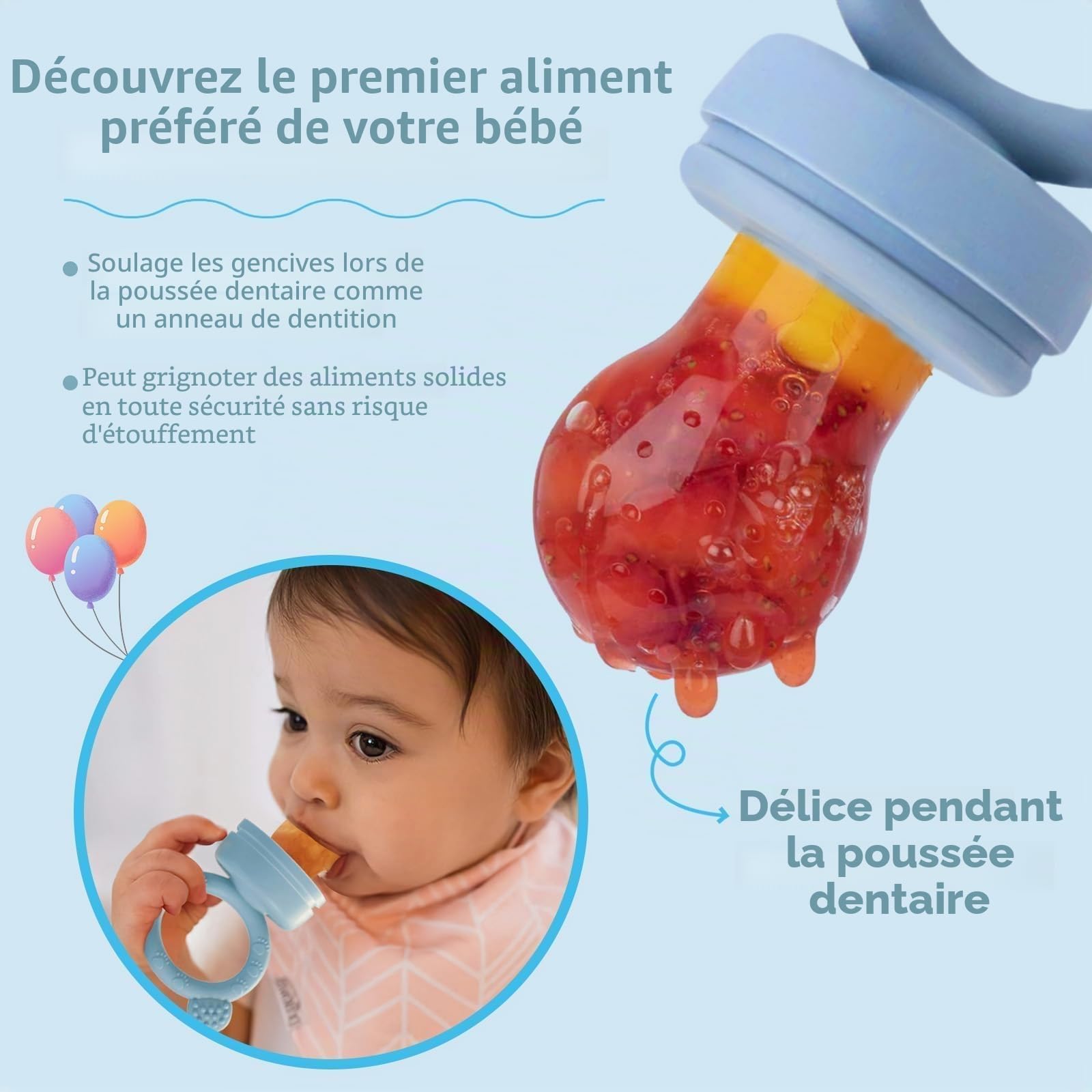 Mangeoire à Fruits pour bébé – grignoteuse bébé Ensemble de mangeoires Pratiques pour, Voyage Auto-Alimentation Facile avec tétine pour Nourriture, Plateaux de congélation Inclus (Rose Poudre)