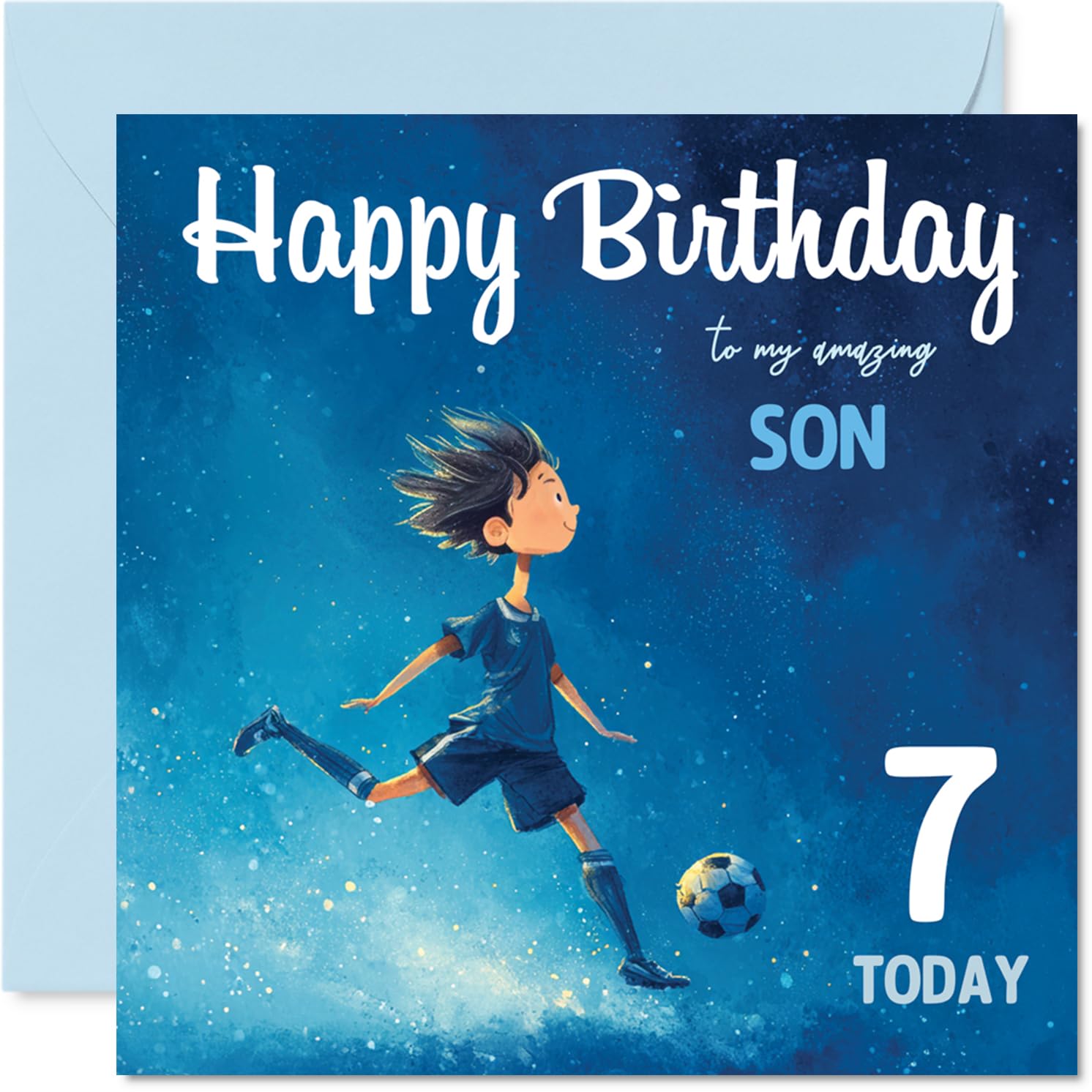 7th Birthday Cards for Boys - Football Boy - Happy Birthday Card for 7 Year Old Boy Son Godson Brother Great Nephew, 145mm Bday Greeting Cards