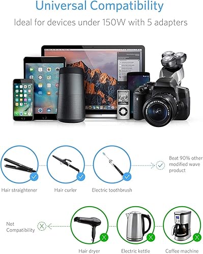 Miniatura 7 de BESTEK Adaptador de viaje universal de 600 W, onda sinusoidal pura de 220 V a 110 V, convertidor de voltaje con PD 35 W USB-C carga para secador de