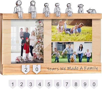 Anniversary Keepsake Box with Family Statue- Wooden Picture Frame for Cherished Keepsakes Storage,Anniversary or Wedding Gifts for Her/He Pine