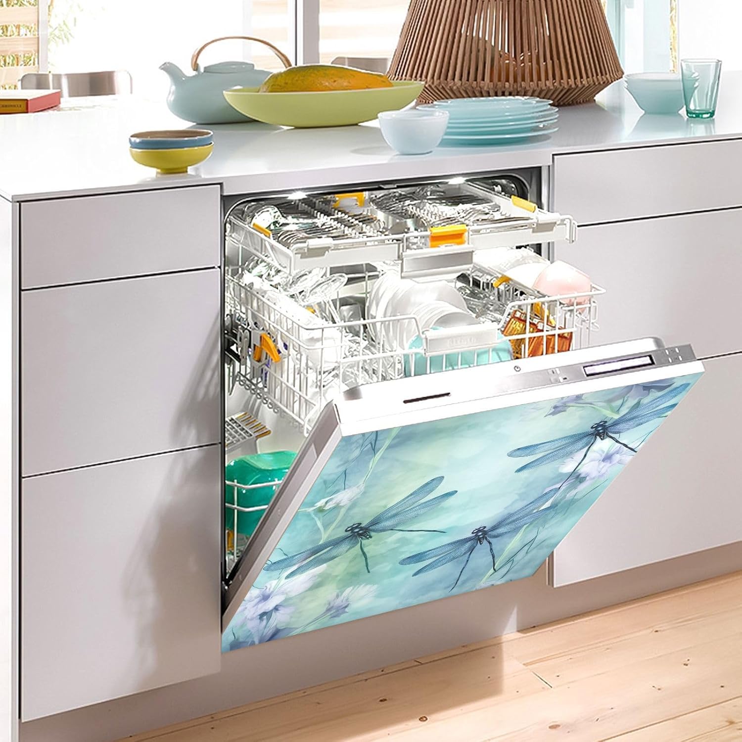 Watercolour Dragonfly Dishwasher Magnet Cover for Washers Fridge Panel Decal Cover Washing Machine Cabinet Reusable Dishwasher Door Covers Decorative-23 W x 26" H Inch