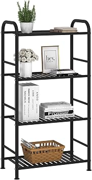 JSB 4-Tier Adjustable Shelving Unit, Heavy Duty Storage Rack Organizer Metal Corner Shelf for Kitchen Living Room Laundry Pantry Bathroom Black, 4 Tier...
