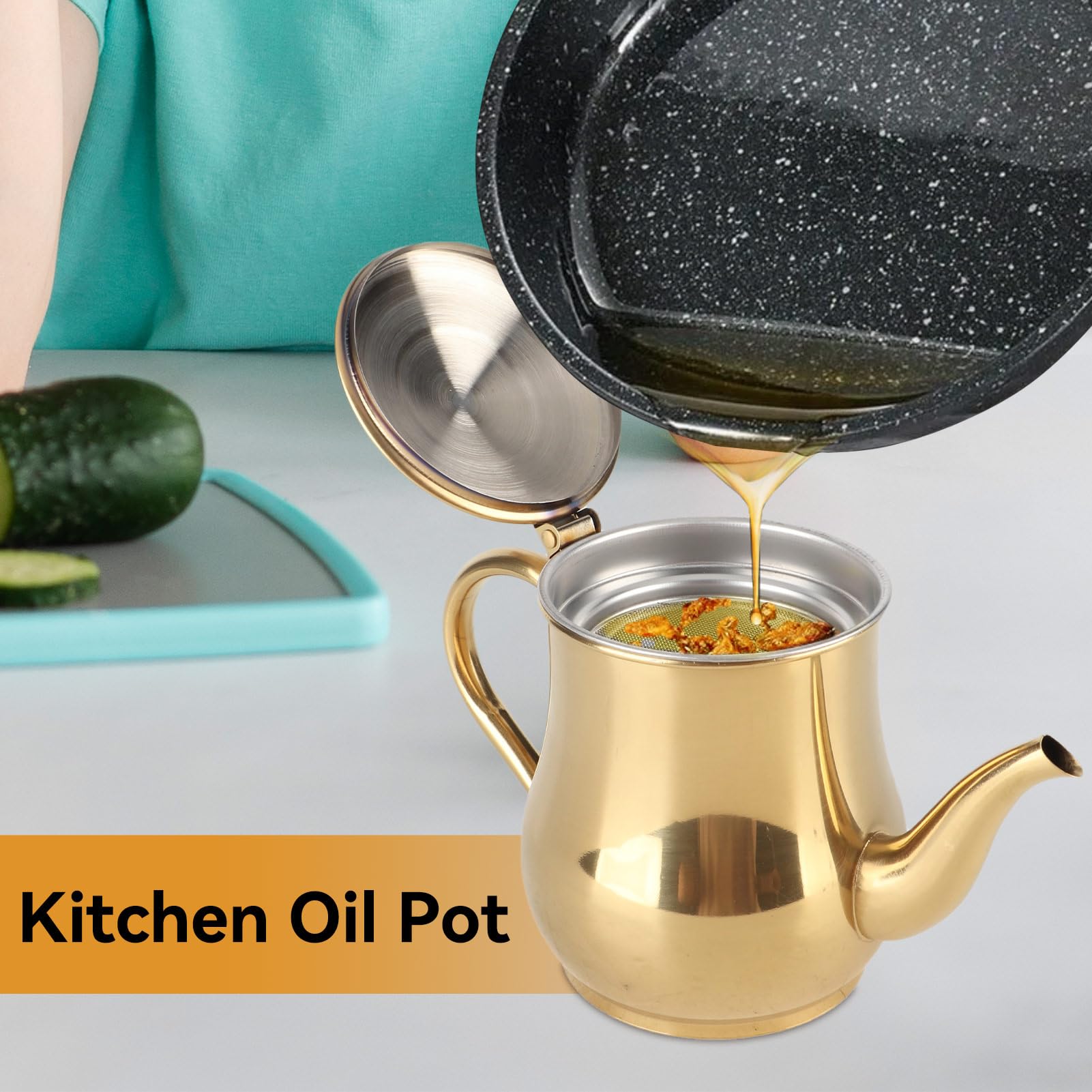 Bacon Grease Container with Mesh Strainer, 500ml Stainless Steel Oil Strainer Pot with Lid Non Drip Oil Filter Pot for Kitchen, Cooking Oil Container Grease Can for Kitchen with Strainer