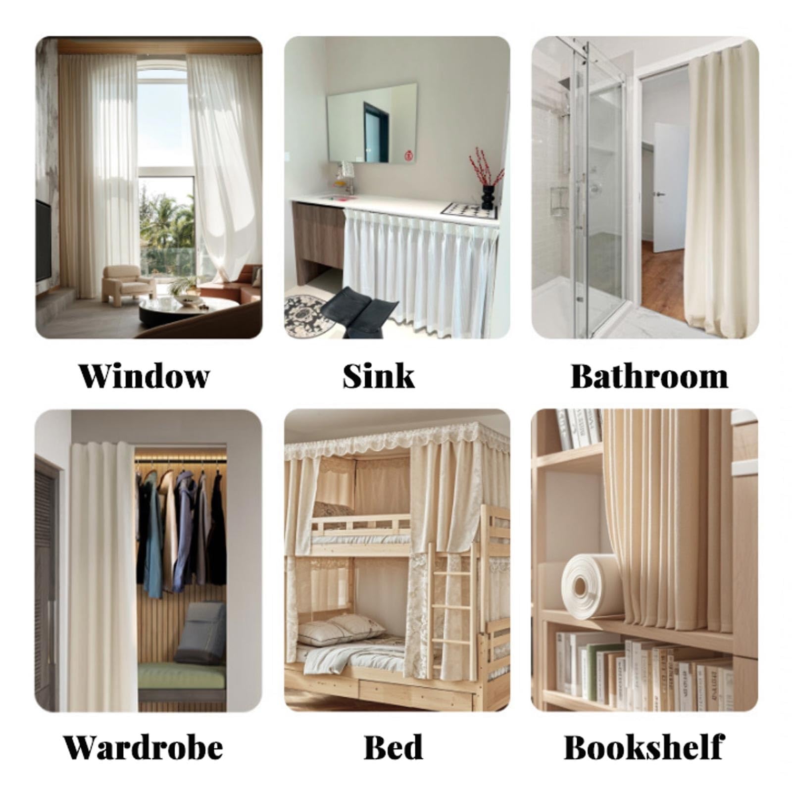 Rail de Rideau adhésif sans perçage, Fixation au Plafond, 40 x 60 cm, séparateur de pièce pour Douche ou fenêtre, 4 x 100 cm (Hauteur maximale : 4 m), Installation Facile, Solution de décora