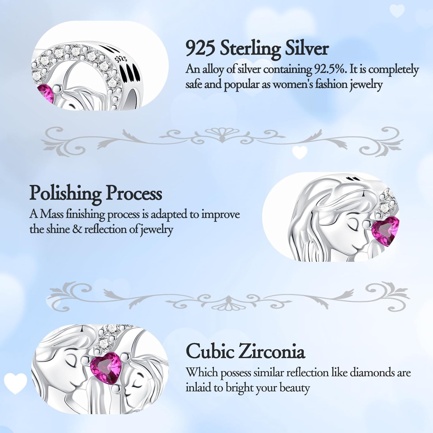 925 Sterling Silver Charm Fits Women's Charms Bracelet & Necklace Valentine's Day Mother's Day Jewelry Gifts for Women - Image 3