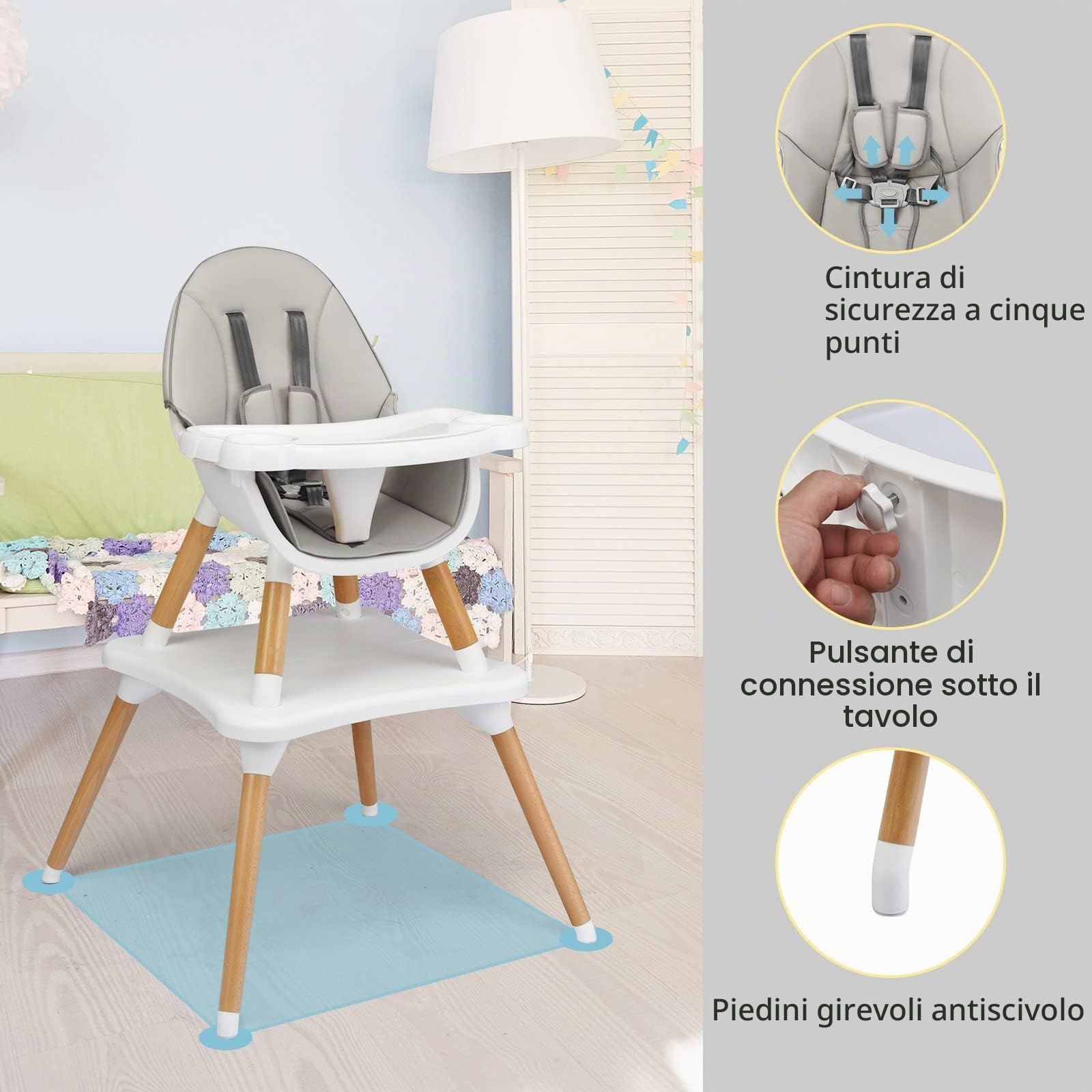 LIFEZEAL Seggiolone Pappa, Sediolone Evolutivo per Bambini 6-36 Mesi, Seggioloni di Rialzo Trasformabile in Tavolino e Sedia, con Cintura di Sicurezza e Vassoio Rimovibile, Sediolone (grigio)