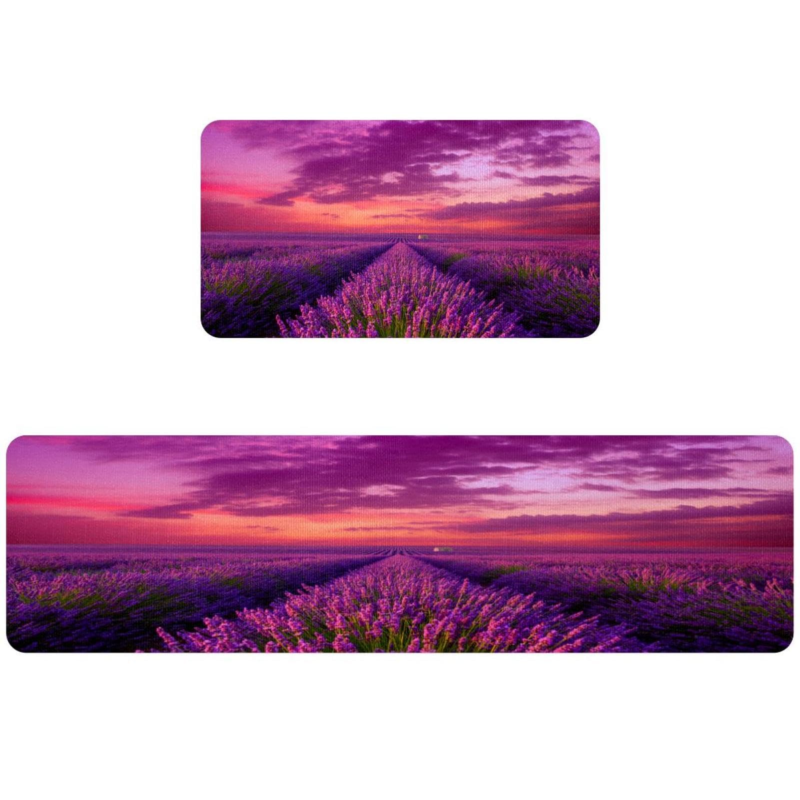 Tapete de cocina antideslizante con diseño de lavanda y alfombras absorbentes lavables