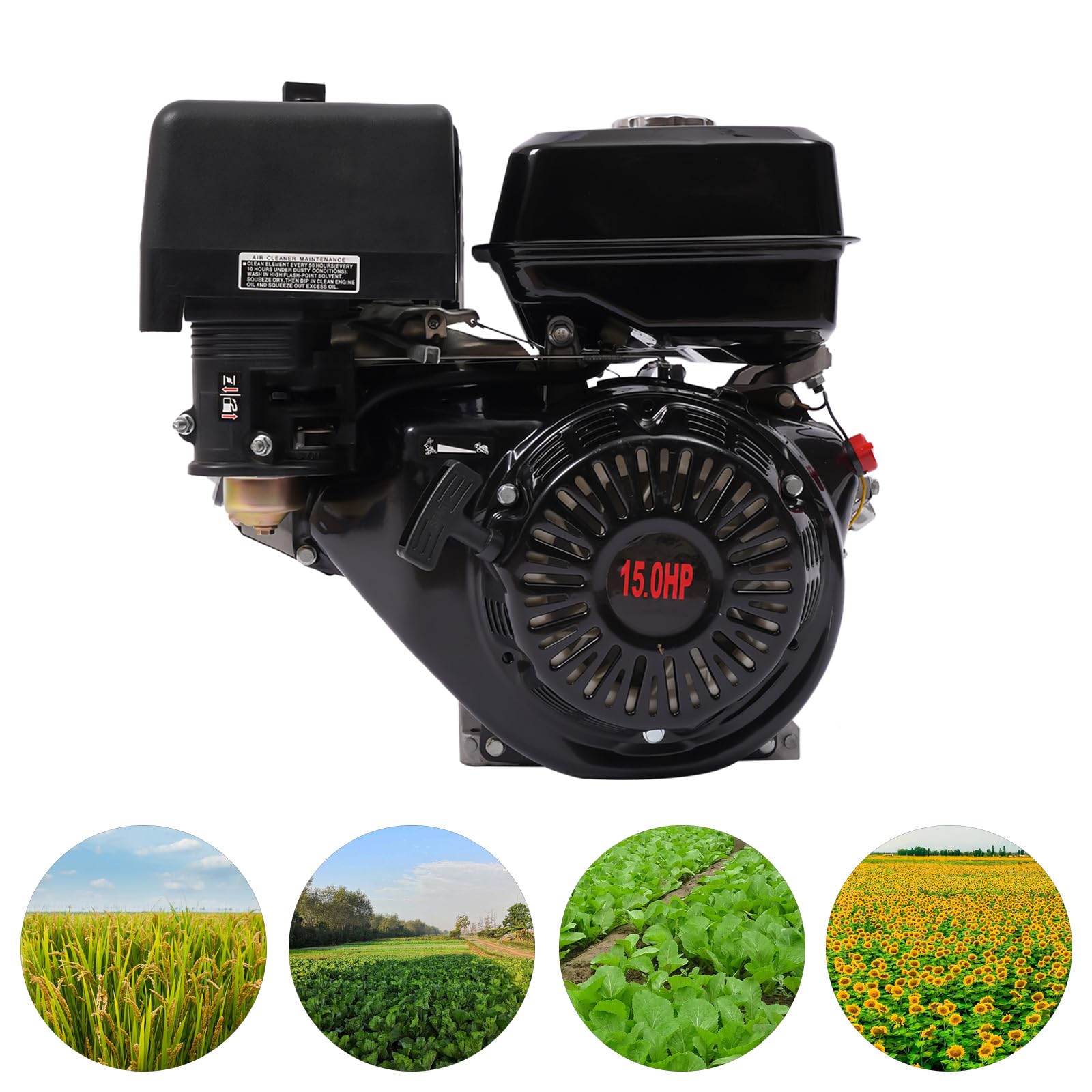 Motor de gasolina de 15 CV, Go Kart con motor de gasolina de 4 tiempos, divisor de registro de gasolina, motor de gasolina de 15 CV, motor negro, refrigerado por aire