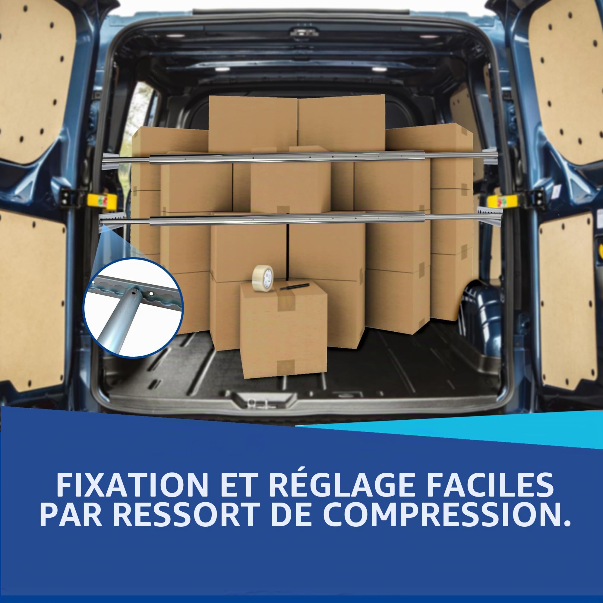 Lot de 4 barres de blocage rondes, barres de blocage, barres de serrage, 2000-2400 mm, tourillon combiné 19/24 mm | pour rail d'aviation | rail d'ancrage combiné | Rail à baguettes