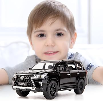 BDTCTK 1/32 Compatible for Lexus LX570 Off-Road in Luxury SUV Model Car, Zinc Alloy Pull Back Toy car with Sound and Light for Kids Boy Girl Gift(Black)