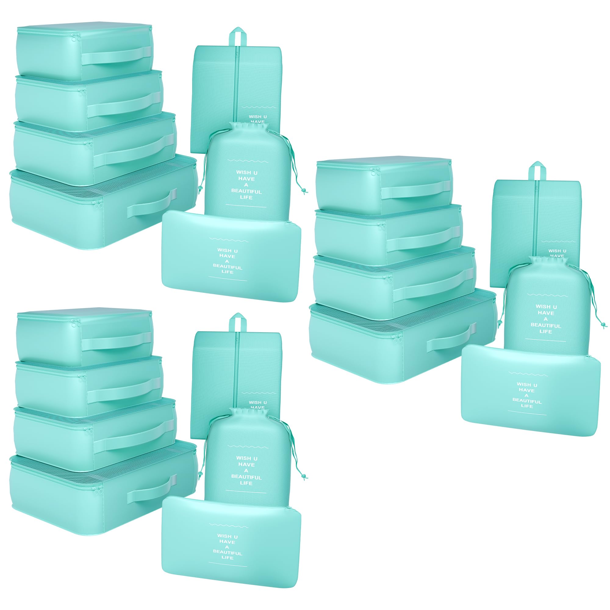 Kuber Industries 21 Pcs Foldable Travel Pouches for Women & Men with Zip | Multi-Size Luggage Organiser Bags for Travel | Packing Cube Ideal for Clothes, Shoes/Toiletries | YJ-36-BLU | Azure Blue