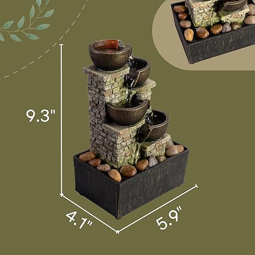 Miniatura 3 de Fuente de cascada de 9.3 pulgadas, 4 niveles, fuente de cascada para interiores, fuentes de agua de relajación, fuente de meditación, fuente de
