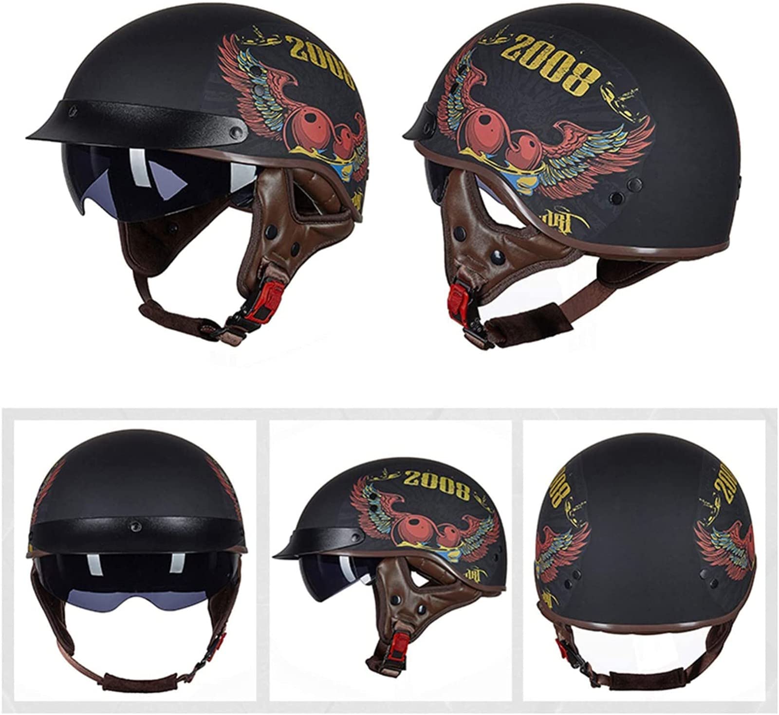 Sebasty Bluetooth Caschi jet e demi-jet Moto retrò con Occhiali Casco