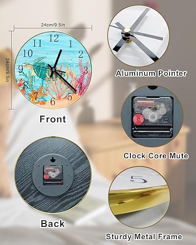 Miniatura 6 de Reloj de mesa, náutico subacuático, vida marina, tortuga, tablero de madera de coral, reloj de escritorio, funciona con pilas, no hace tictac,