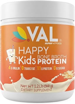 VAL Happy Kids Chicken Bone Broth Protein for Kids Powder, Growth & Immune Support, 11g Protein, 4g Inulin, Non-GMO, Gluten Free, Vanilla Flavor, Supports a Healthy Gut, 32 Servings