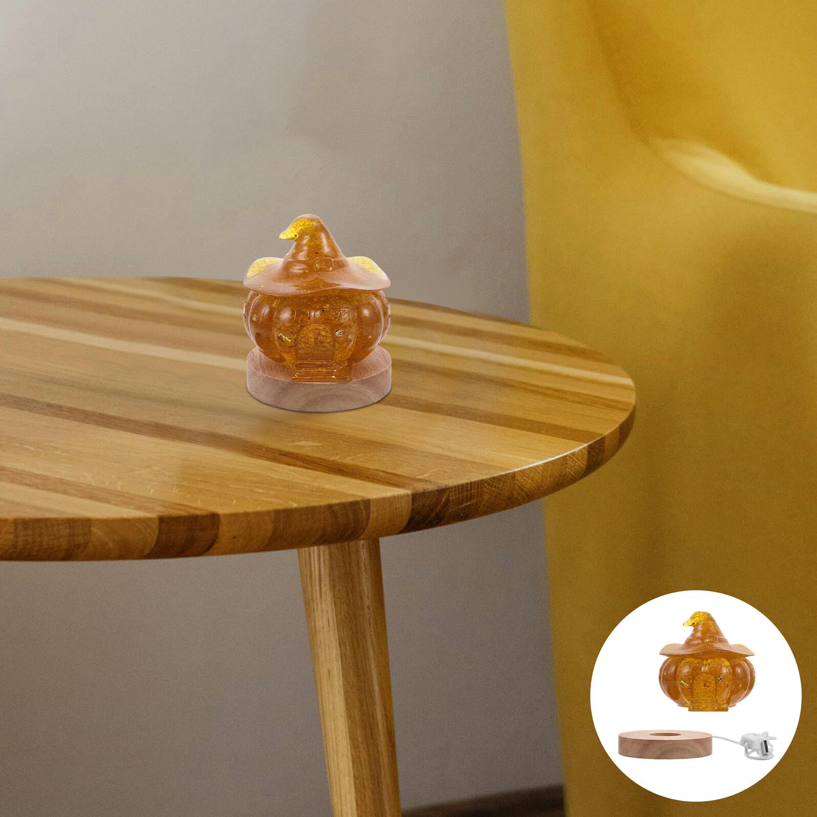 Crystal Pumpkin LED Night Light with Wooden Base Warm Autumn Pumpkin Decor for Halloween And Thanksgiving Table Centerpiece Cozy Glow for Bedroom Bathroom And Living