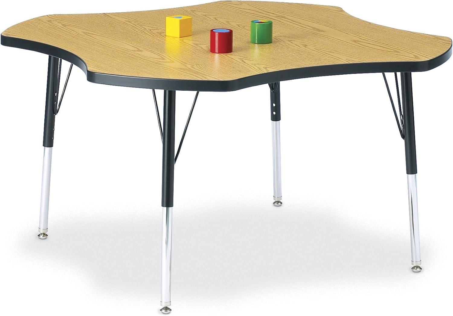 Jonti-Craft Berries 6453JCE005 Four Leaf Activity Table, E-Height (15"-24" Adjustable Height), 48" Diameter, Gray/Teal/Gray
