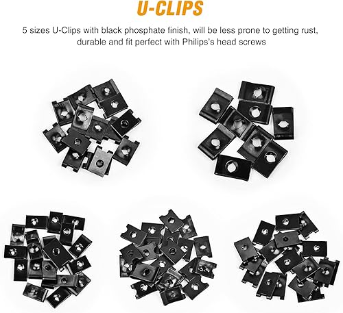 Miniatura 4 de GOOACC Kit surtido de 170 piezas de clips en U y tornillos para automóvil, 9 tamaños diferentes, piezas de repuesto para tuercas y tornillos en U