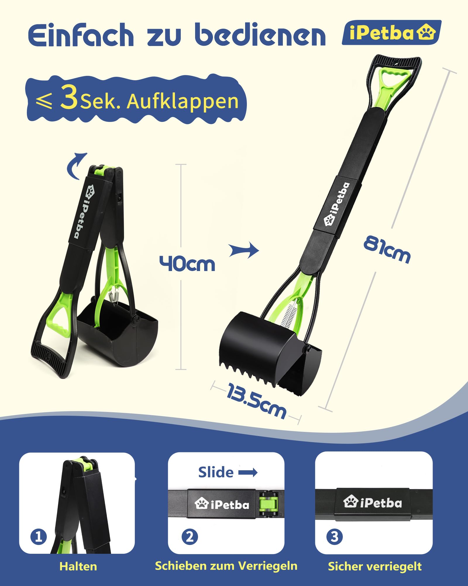 80 cm Großer Hundekotschaufeln Langer Griff Hundekotsammler Kein Bücken Nötig für Hunde und Katzen Faltbare Pooper Scooter für Wiese Erdboden Sandboden Kiesweg