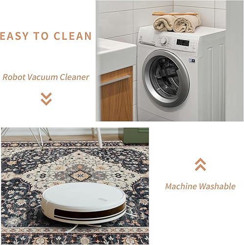 Miniatura 6 de Alfombra para interior, lavable a máquina, antideslizante, de pelo bajo, floral, azul negromulticolor, 5 pies 7 pies