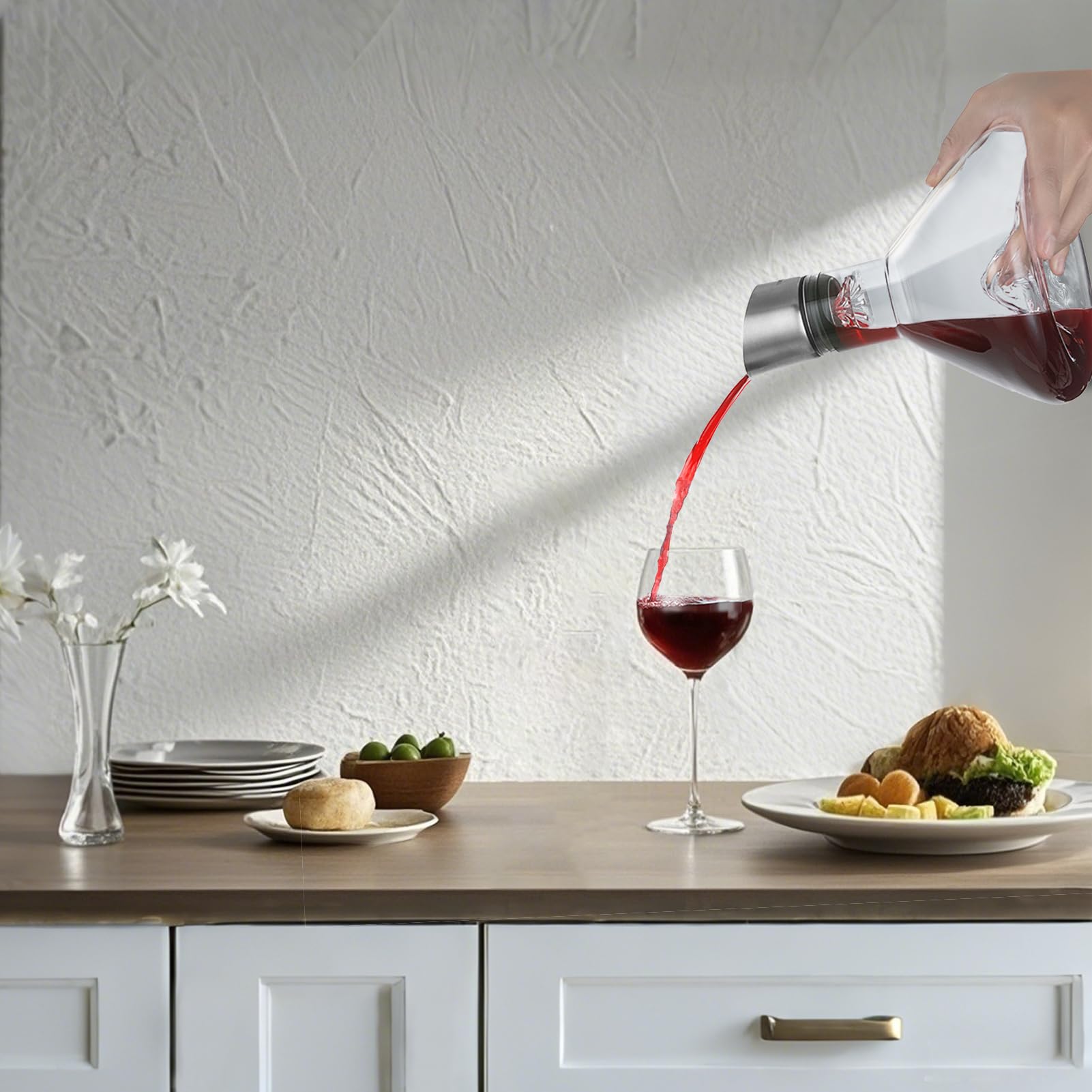 Carafe à Vin Rouge, Decanteur à Vin avec Filtre Aérateur, Verre de Cristal Sans Plomb 100% Soufflé à la Main, Cadeau pour Vin, 1500 ml