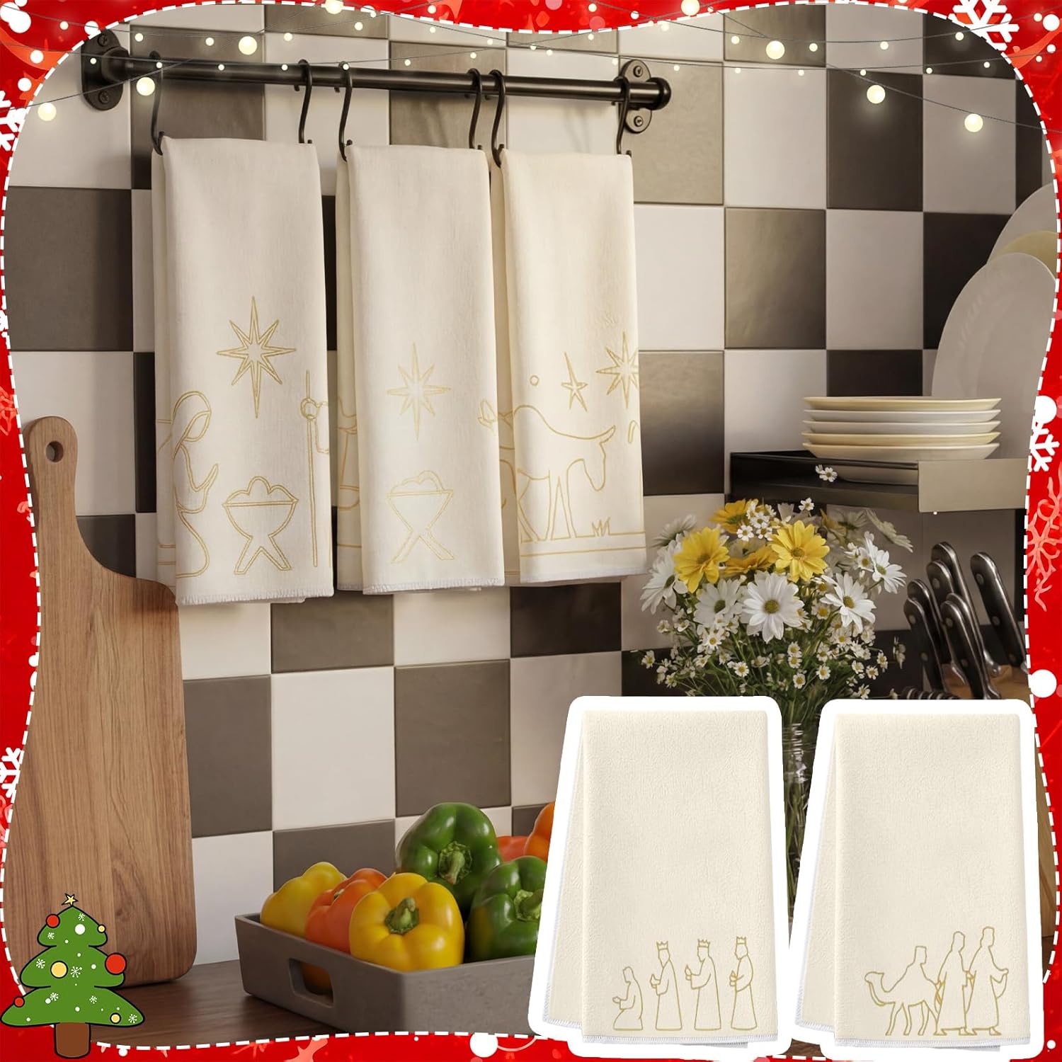 Hahafelt 12 Pcs Christmas Kitchen Towels and Dishcloths Absorbent Decorative Hand Dish Tea Towels Christmas Decoration for Winter Xmas Home Gift Supplies, 15.8 x 23.6 Inches (Nativity Scene)