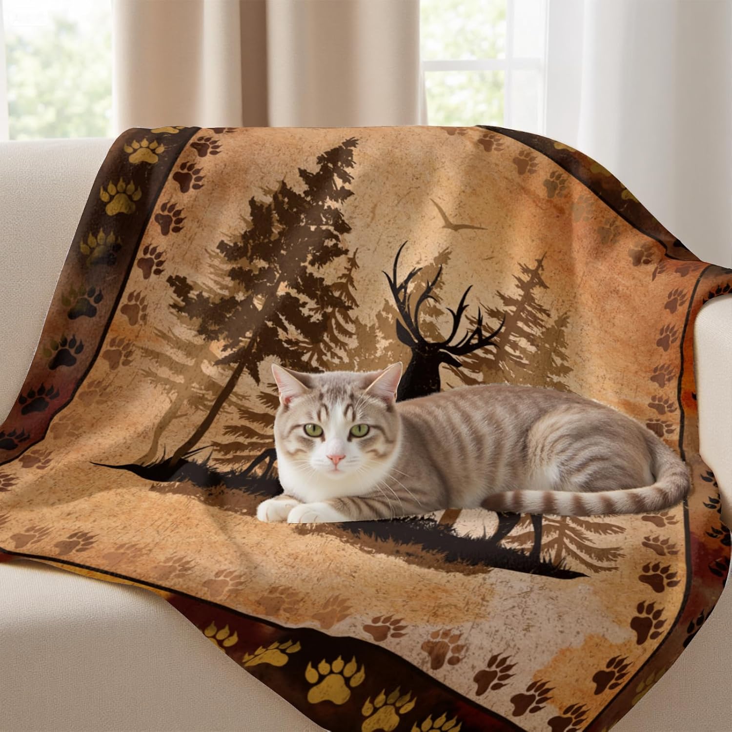 Forest Deer Throw Blanket Wildlife Animal Flannel Fleece Bed Blanket Cozy Fuzzy Plush Couch Cover Lightweight Blanket for Bed Sofa 50"X60"