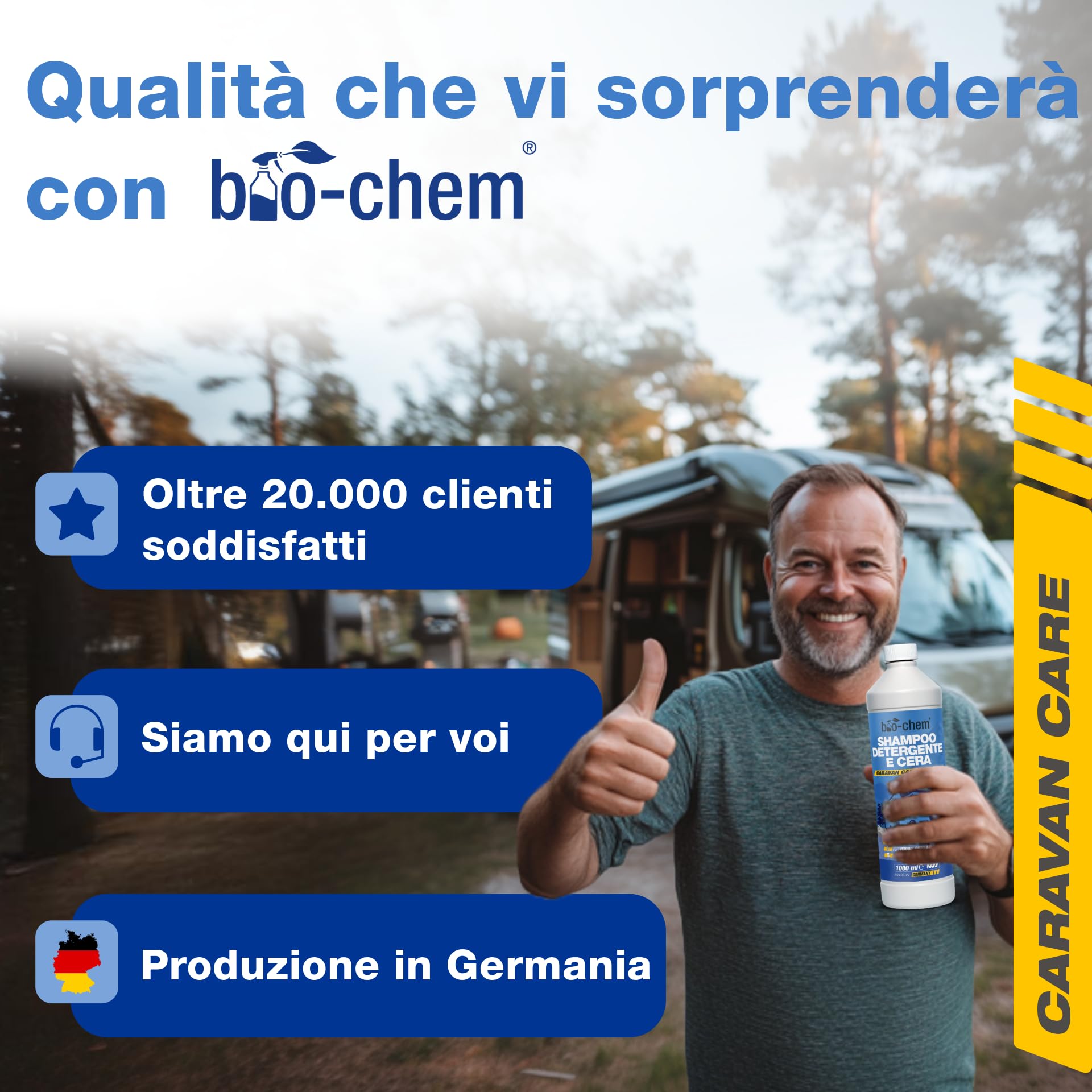 Bio-Chem - Shampoo e cera per veicoli 2L - Detergente rinnovatore per plastica per esterni di autovetture - Adatto per la pulizia della carrozzeria esterna di caravan e camper