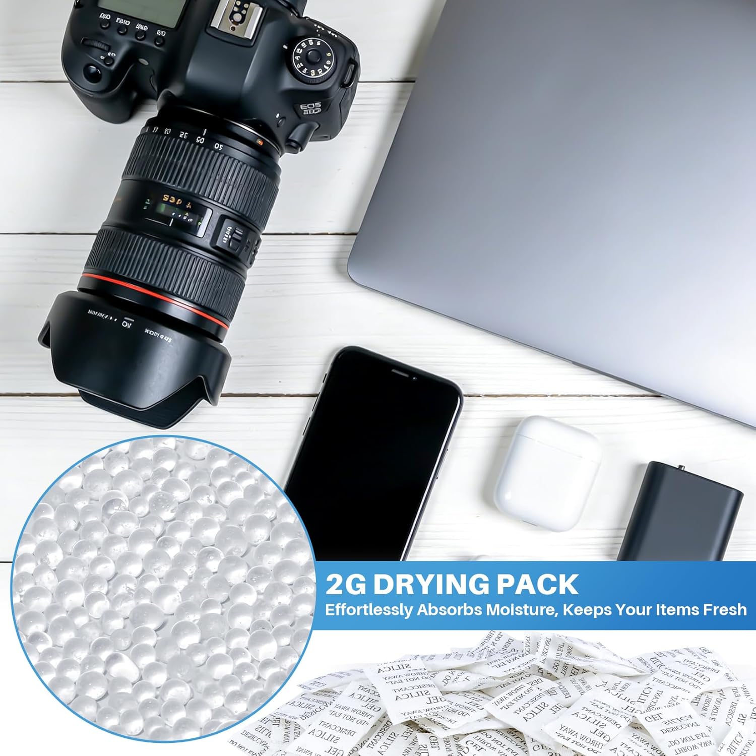 Sukh 200PCS 2Gram Desiccant Silica Gel Packets - Rechargeable Desiccant Packs,Silica Gel Desiccant Beads,Silica Packets for Storage,Moisture Absorbers for Electronics,Closet,Jewelry,Shoes,Clothes - Image 6