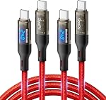 SooPii 240W USB C to USB C Cable[4ft 2-Pack],Fast Charging USB C Cable with LED Display for Galaxy S23+/S23 Ultra/S22 Ultra,MacBook Pro,lPhone16/15/15Pro/15ProMax,etc.,Transparent Shell,(Black)