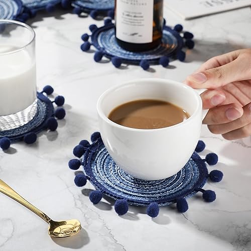 Miniatura 3 de Juego de 6 posavasos tejidos de algodón, accesorios de decoración de escritorio, posavasos de mesa para barra de café, 5.2 pulgadas