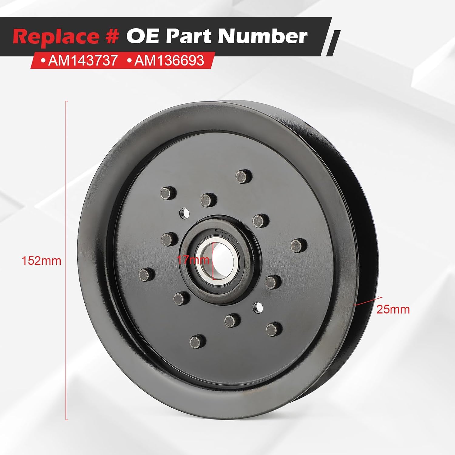 AM143737 Idler Pulley for John Deere LT190,Z225,Z235,Z245, Z255,Z355E,Z425,Z435,Z445 Replace# AM136693 (AM143737, 1pcs)