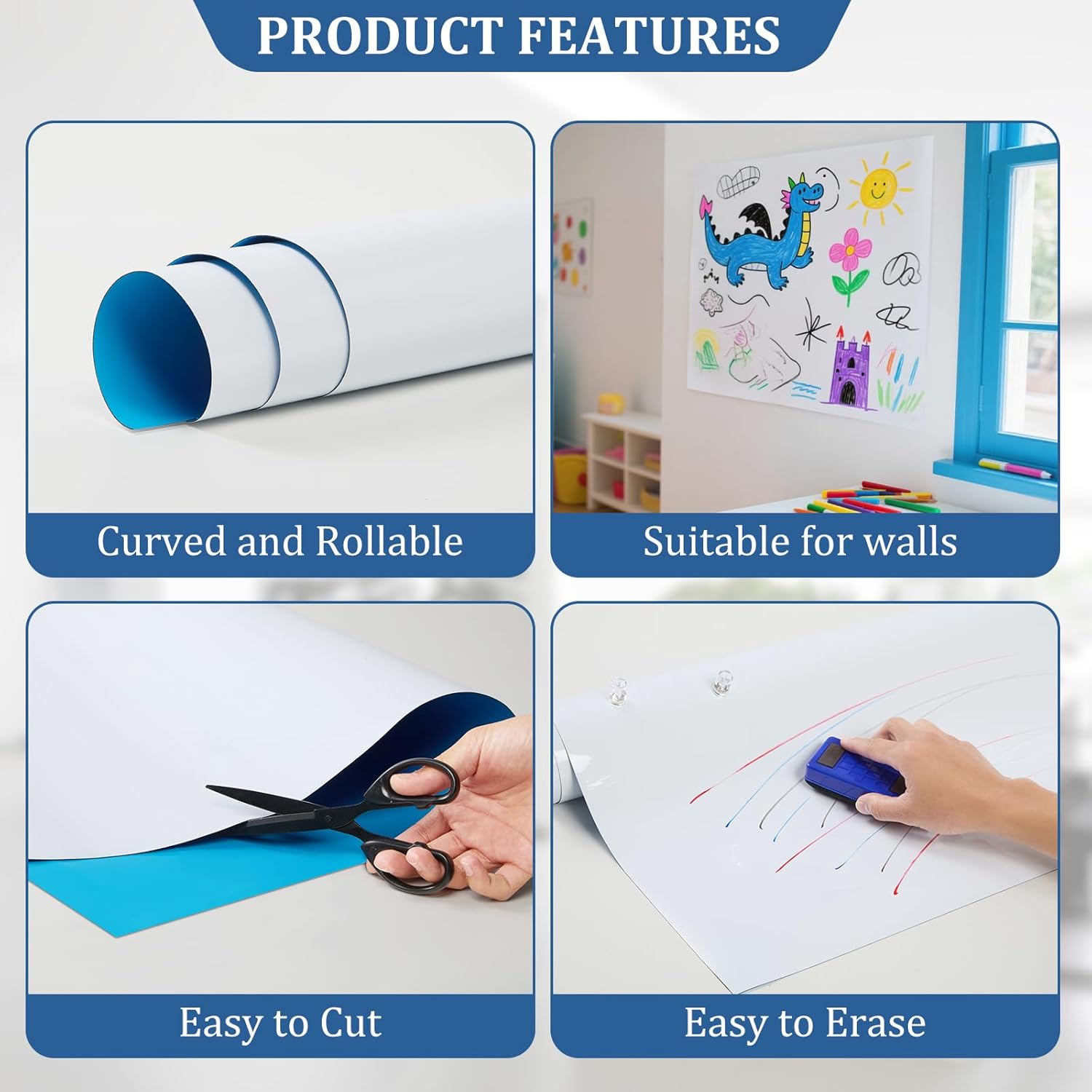 Self-Adhesive whiteboard Stickers for the Office: 36“ × 24” Magnetic Dry Erase wall Films, Easy to Peel and Stick, Designed for Professionals, Ideal for Schools and Conference Rooms.