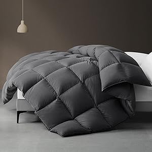 downluxe Goose Feather Down Fiber Comforter California King Size, All Seasons Duvet Insert California King, 3D Baffle Box Fluffy Grey Comforter California King with Corner Tabs, 104"x96"