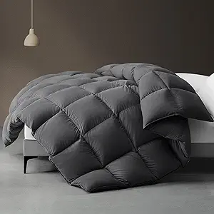 downluxe Goose Feather Down Fiber Comforter Twin Size, All Seasons Twin Duvet Insert, 3D Baffle Box Fluffy Grey Comforter Twin with Corner Tabs, 68"x90"