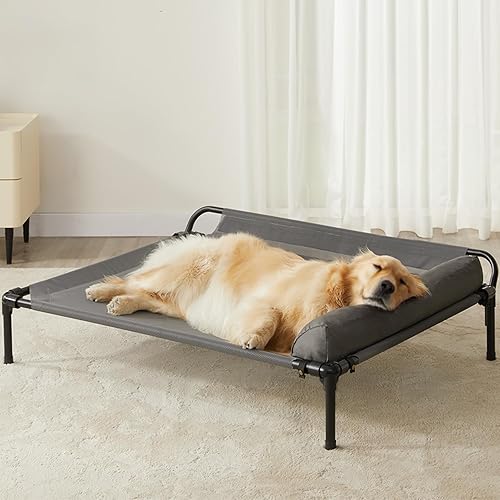 Cooling Elevated Dog Beds, Outdoor Raised Dog Bed for Large Pet, Elevated Outdoor Pet Cot, Durable Breathable Teslin Mesh with Slope Headrest, Chew Proof Portable Pet Bed for Indoor and Outdoor Use