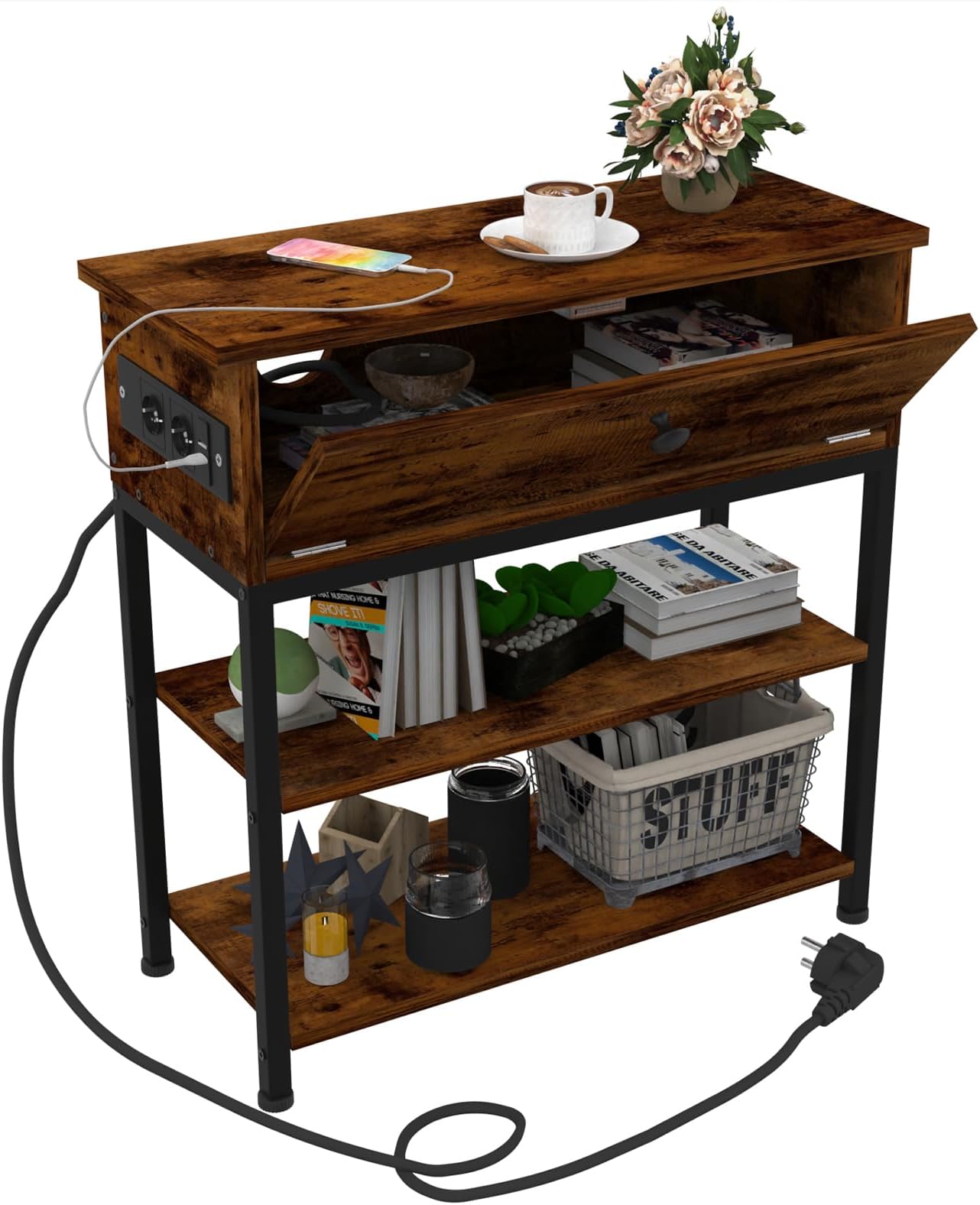 TUTOTAK Schmaler Beistelltisch 2er Set Mit Rollen - Platzsparender Nachttisch Für Kleine Räume