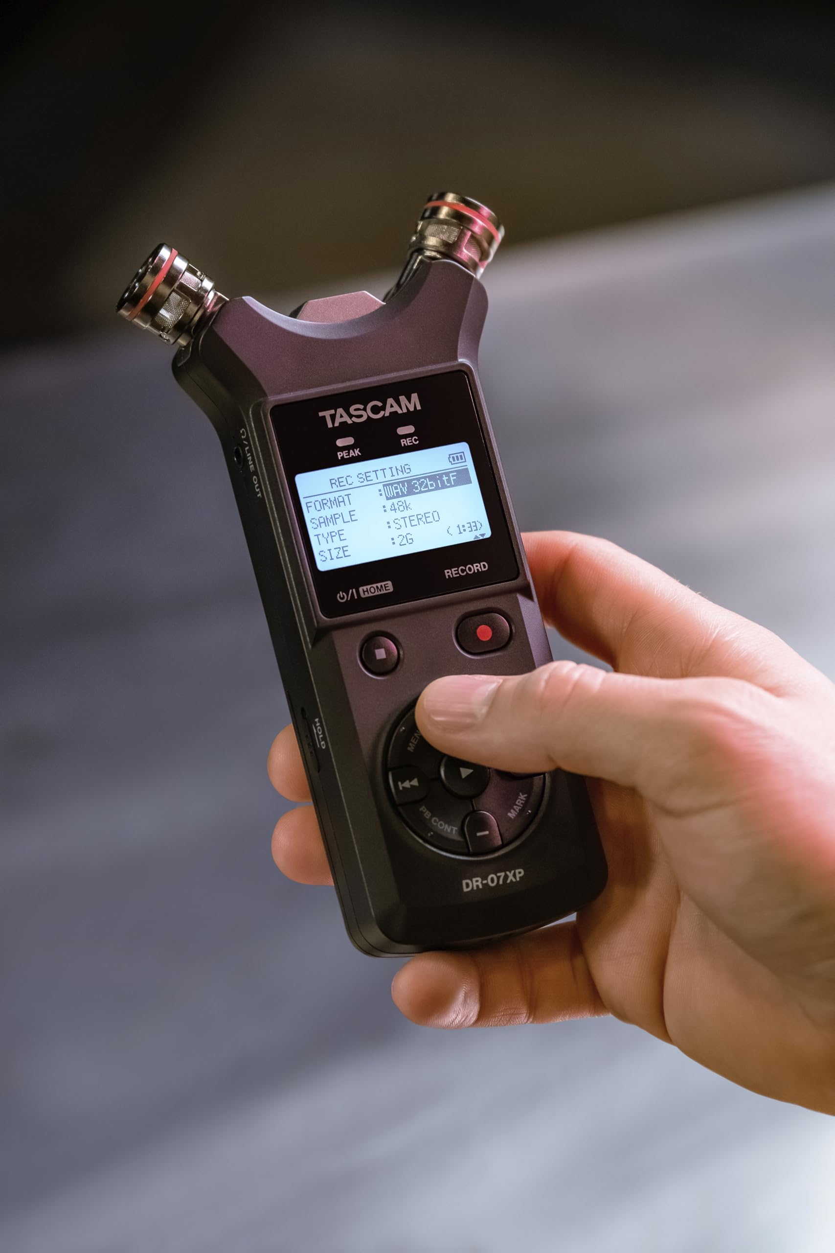 Tascam DR-07XP – Enregistreur portatif à 2 canaux 32 Bits avec Microphones réglables et Interface Audio USB-C