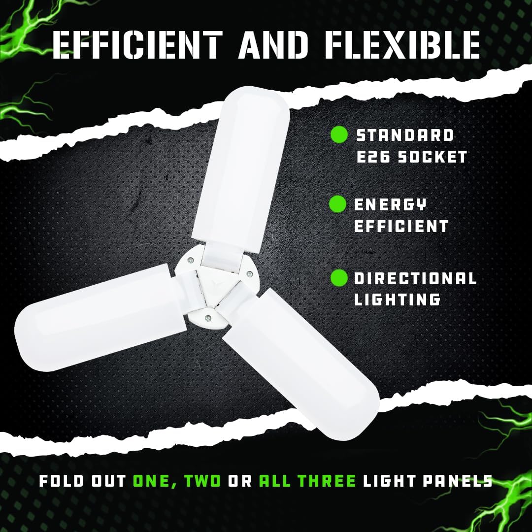 LitezAll Folding LED Work Light with 3 Adjustable Panels, A/C Powered for Garage, Shop, Basement, or Indoor Use, Ultra Bright Multi-Angle with Compact Foldable Design