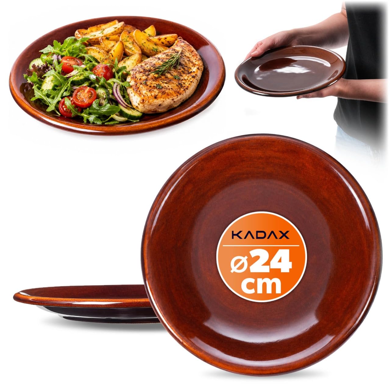 KADAX Lot de 2 Assiette, assiette en argile avec couche de céramique, assiettes résistantes au lave-vaisselle, assiettes plates, assiettes de service pour le petit-déjeuner, les gâteaux, les desse