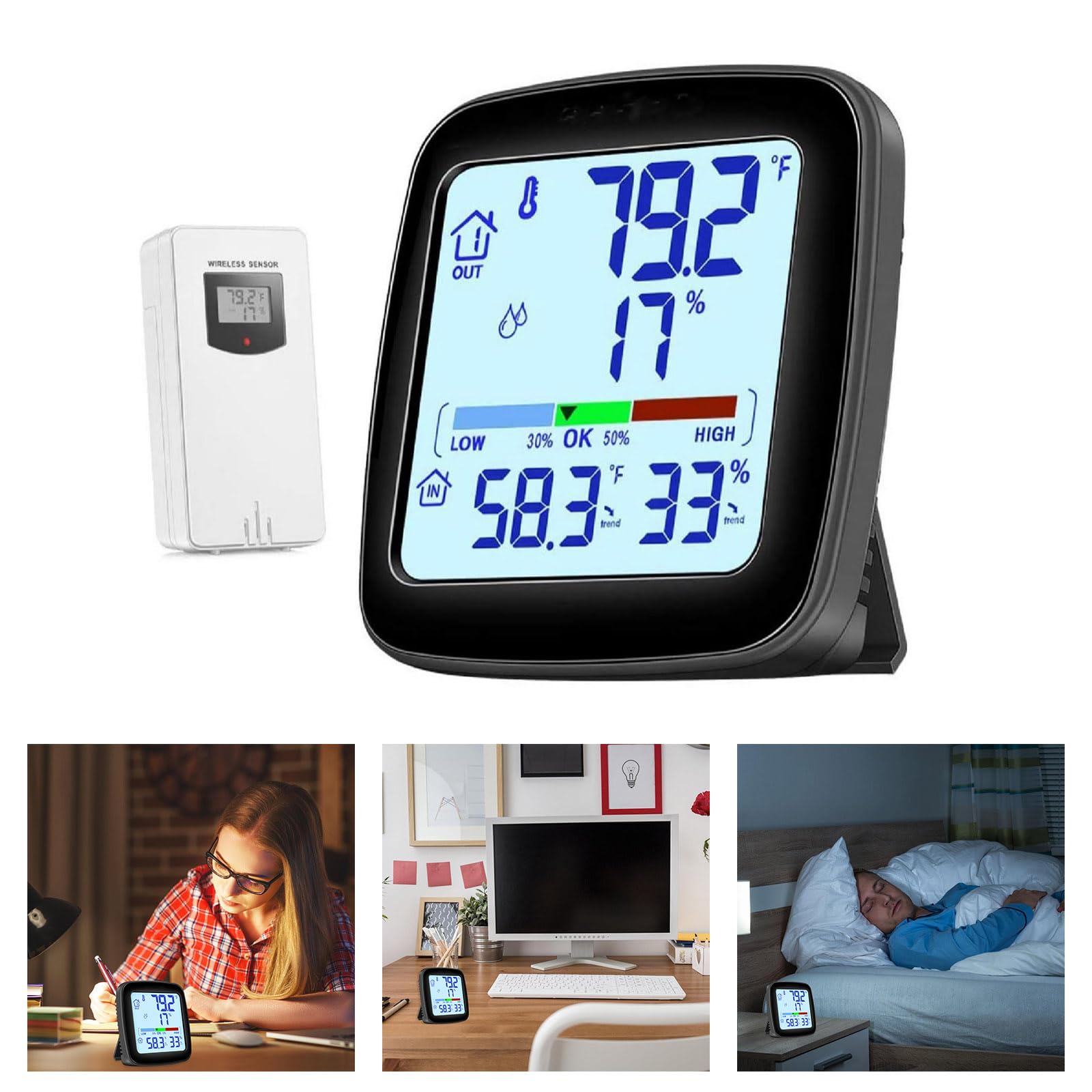 Digitaler ABS Feuchtigkeits Thermograph mit klarer Innenanzeige und energieeffizientem Digital Hygrometer für Badeanzüge