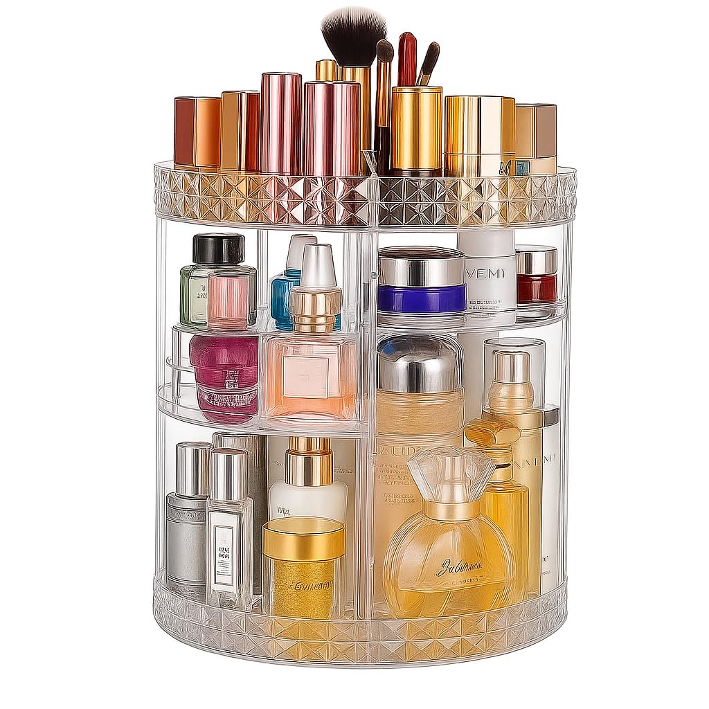 Fitto Rotating Makeup Organizer, Large Perfume Cosmetics Organizer, Beauty Organizer, Clear, 7 Layers, Detachable Shelves, for Bedroom Dresser or Vanity Countertop