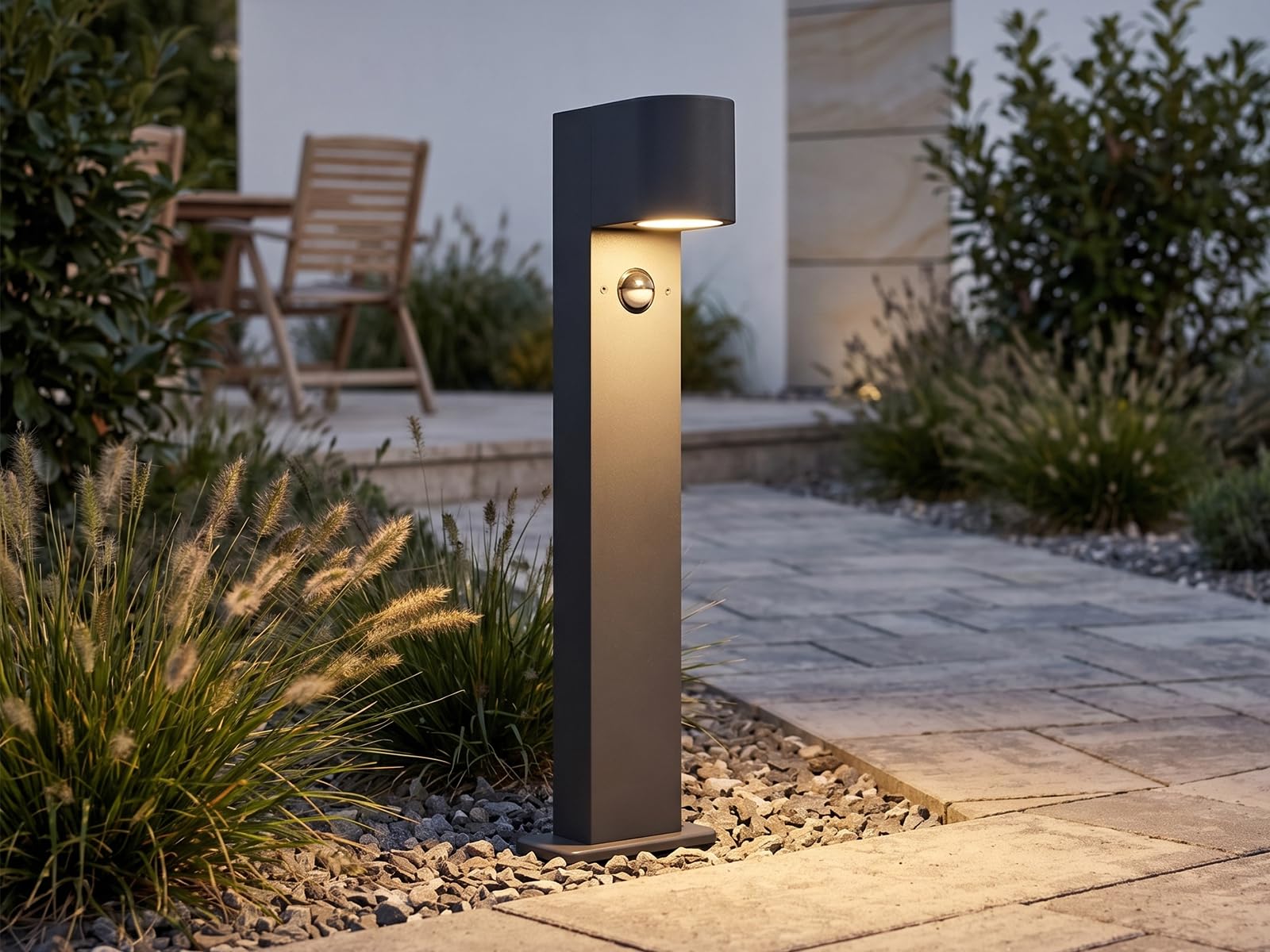 meineWunschleuchte Lampa cokołowa z czujnikiem ruchu z odlewu ciśnieniowego aluminium w kolorze antracytowym, wysokość 50 cm