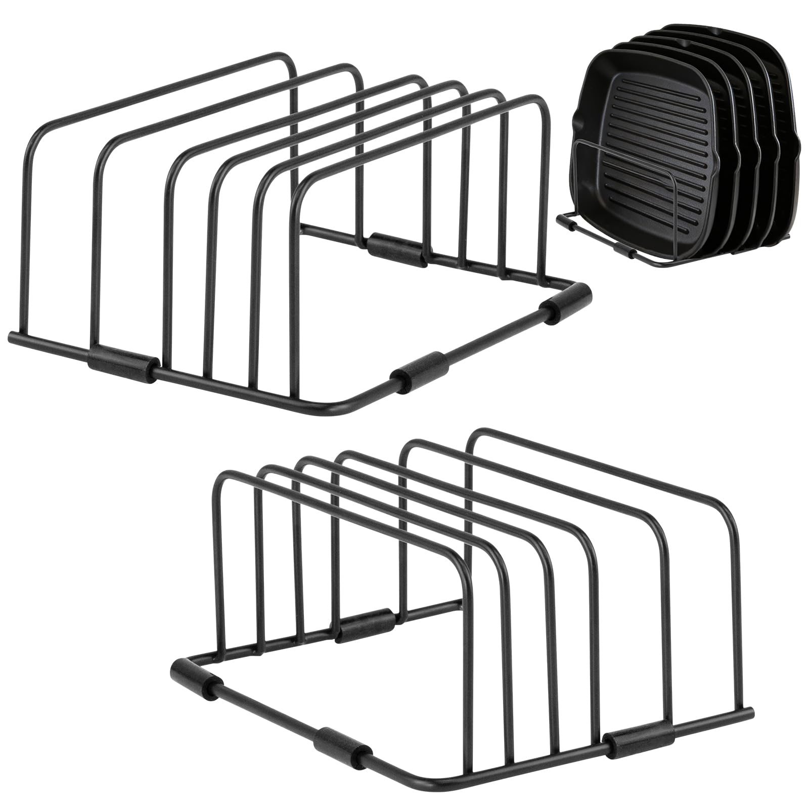 DRERIO Chopping Board Holder 2 Pcs Cutting Board Storage Rack, 5 Slots Metal Baking Tray Organizer, Black Countertop Organizer for Baking Net, Cooling Rack