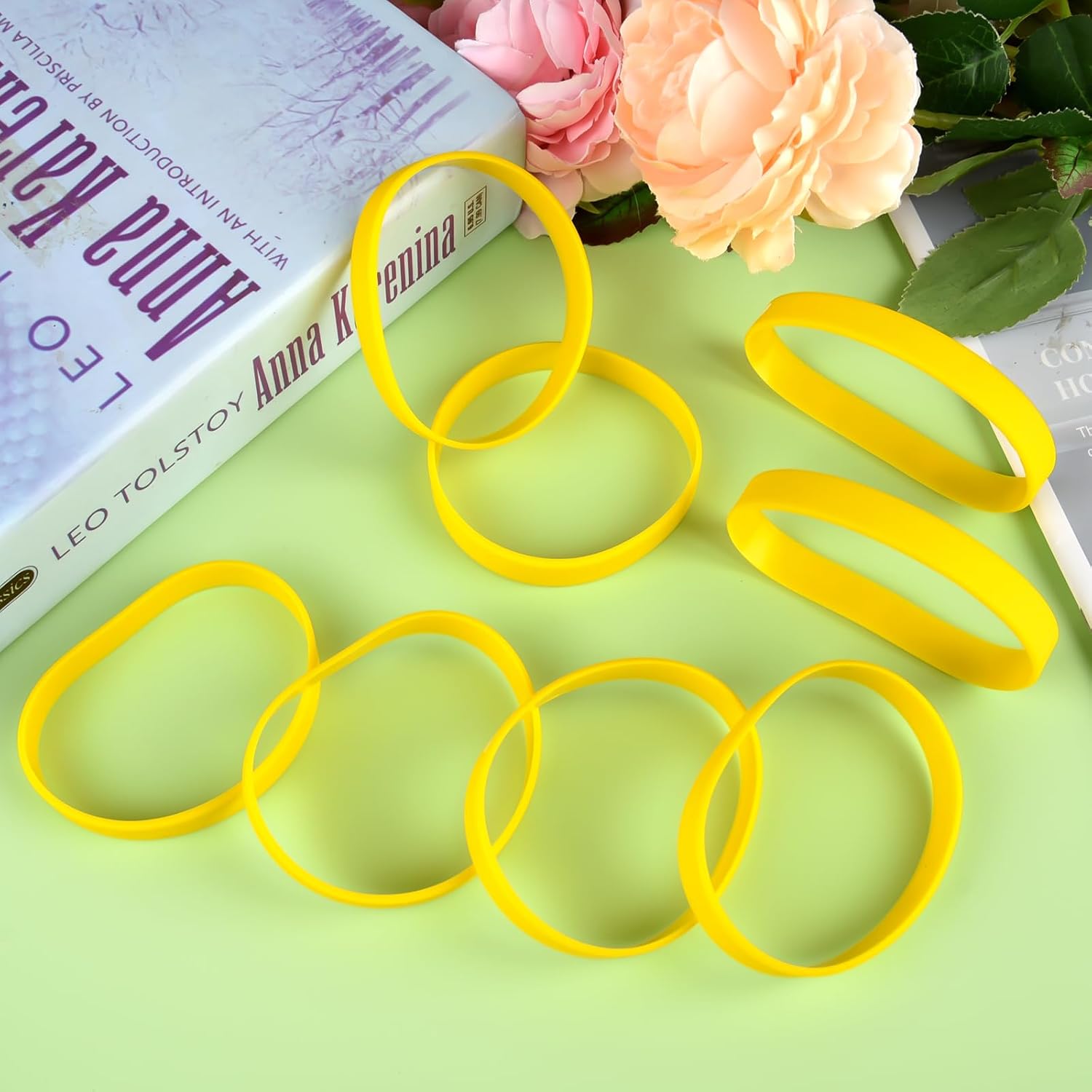 CHRORINE 100 Pcs Plain Silicone Wristbands Bulk Blank Rubber Bracelets Unisex Party Game Supplies