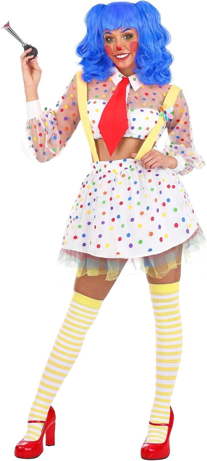 Fun Costumes Clown Costume For Women, Circus Outfit | Polyester And Nylon Material, Colorful Midriff Shirt With Front Button - Image 2