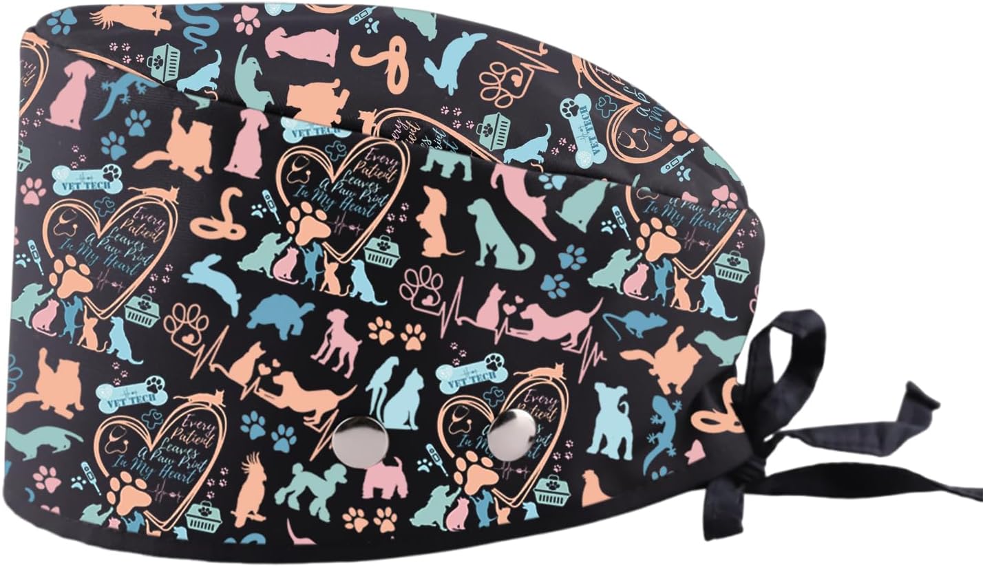 MBMSO Veterinarian Gifts Vet Med Scrub Cap for Veterinary School Hospital Cute Paw Print Surgical Cap Vet Appreciation Gifts